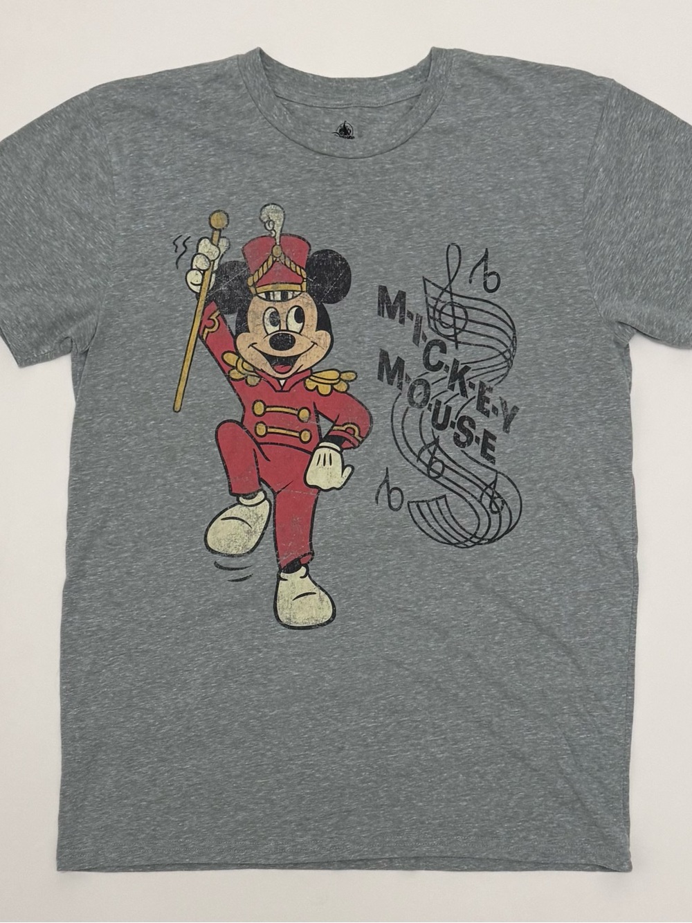 Vintage Disney Mickey Mouse Gray Graphic Tee - Marching Band Leader - Medium